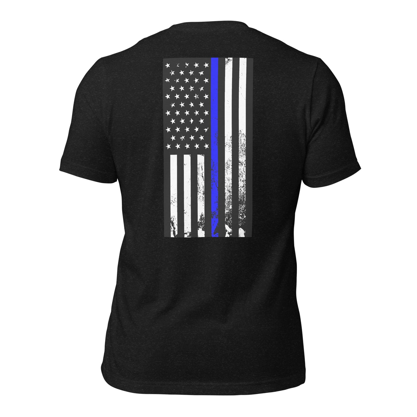 Vertical thin Blue line flag (back) t-shirt