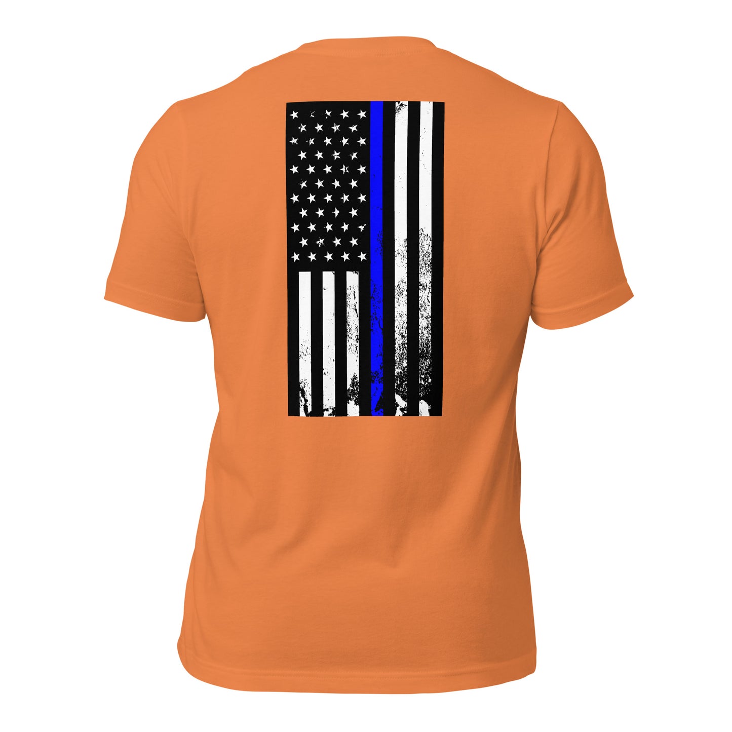 Vertical thin Blue line flag (back) t-shirt