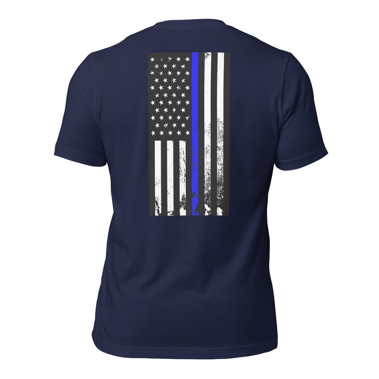 Vertical thin Blue line flag (back) t-shirt