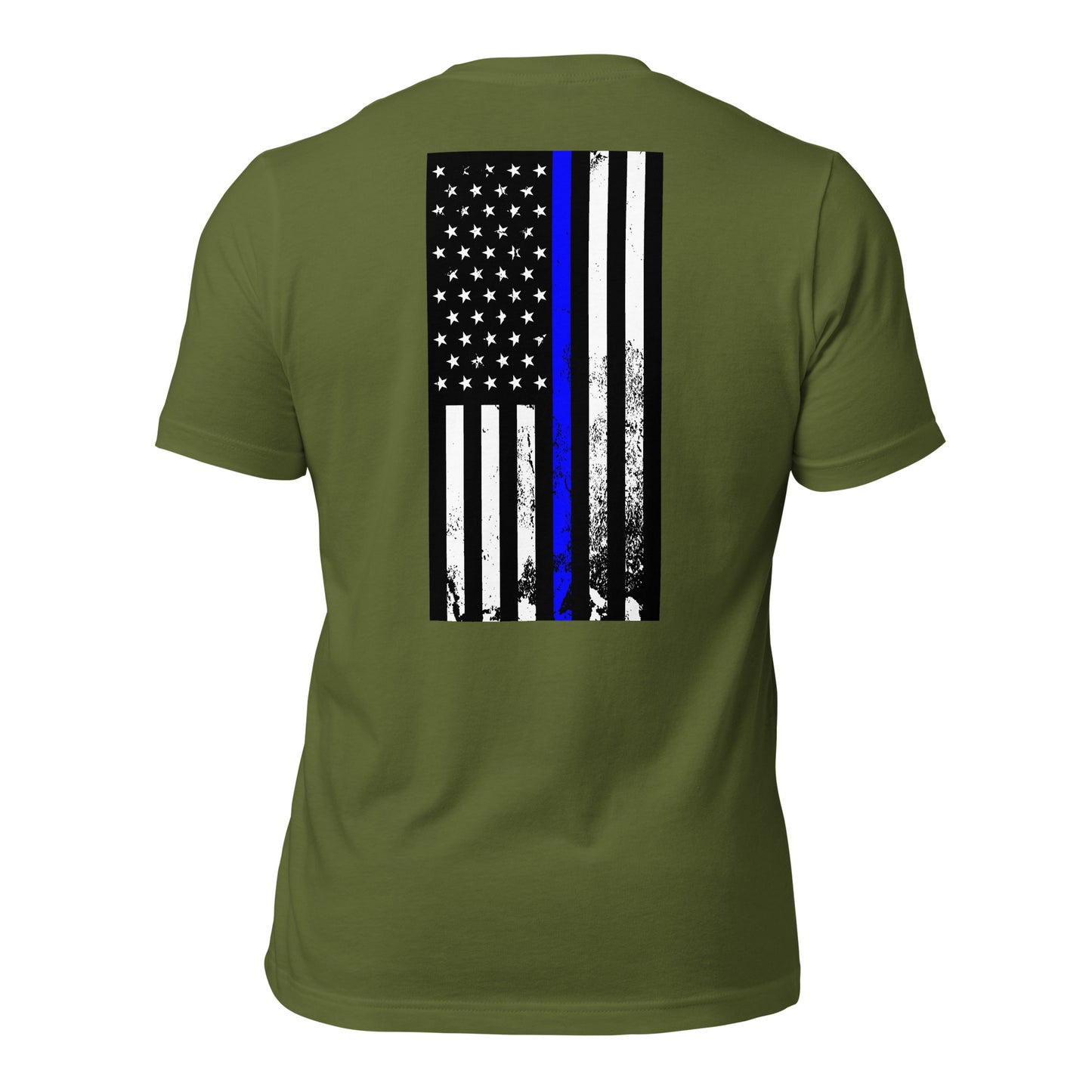 Vertical thin Blue line flag (back) t-shirt