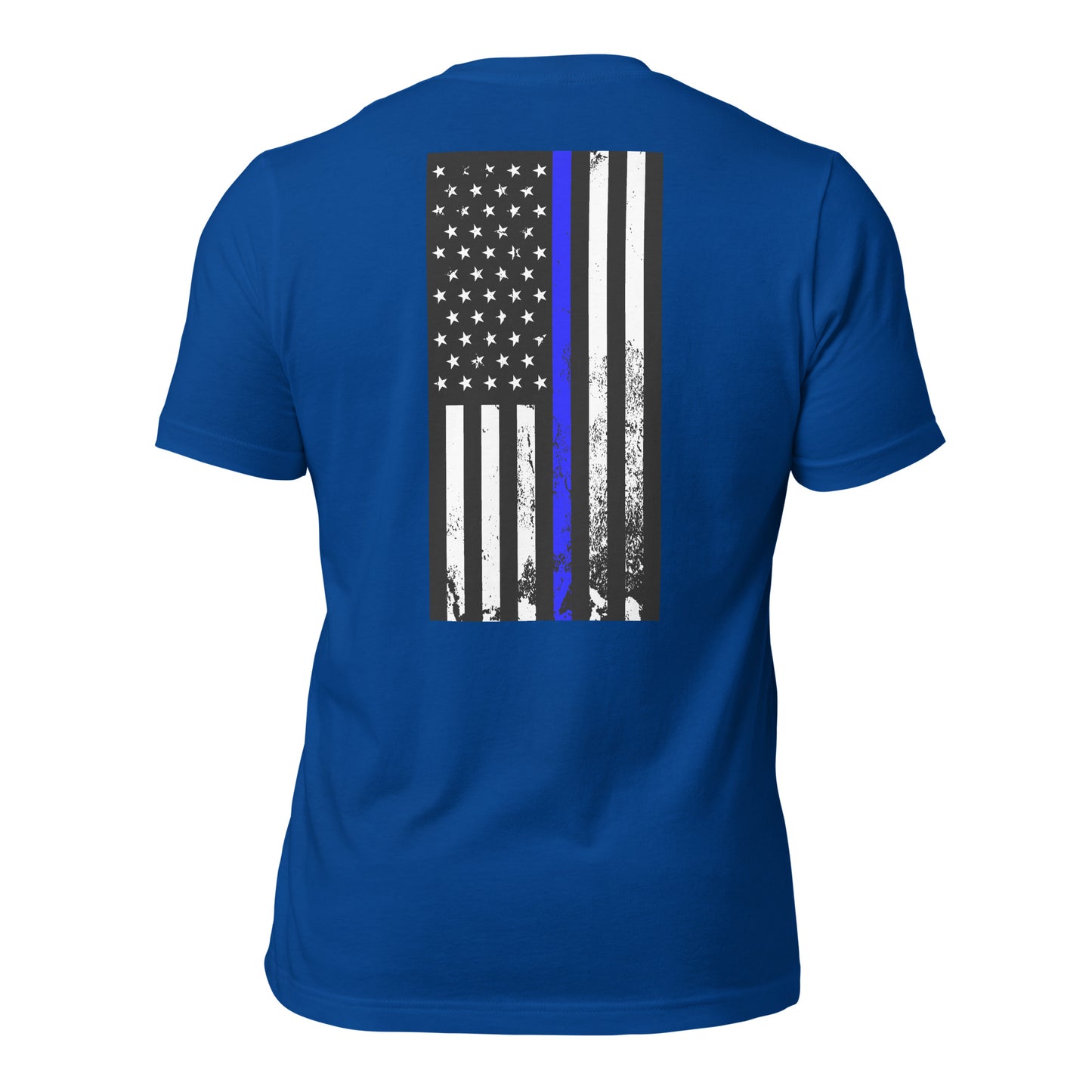 Vertical thin Blue line flag (back) t-shirt