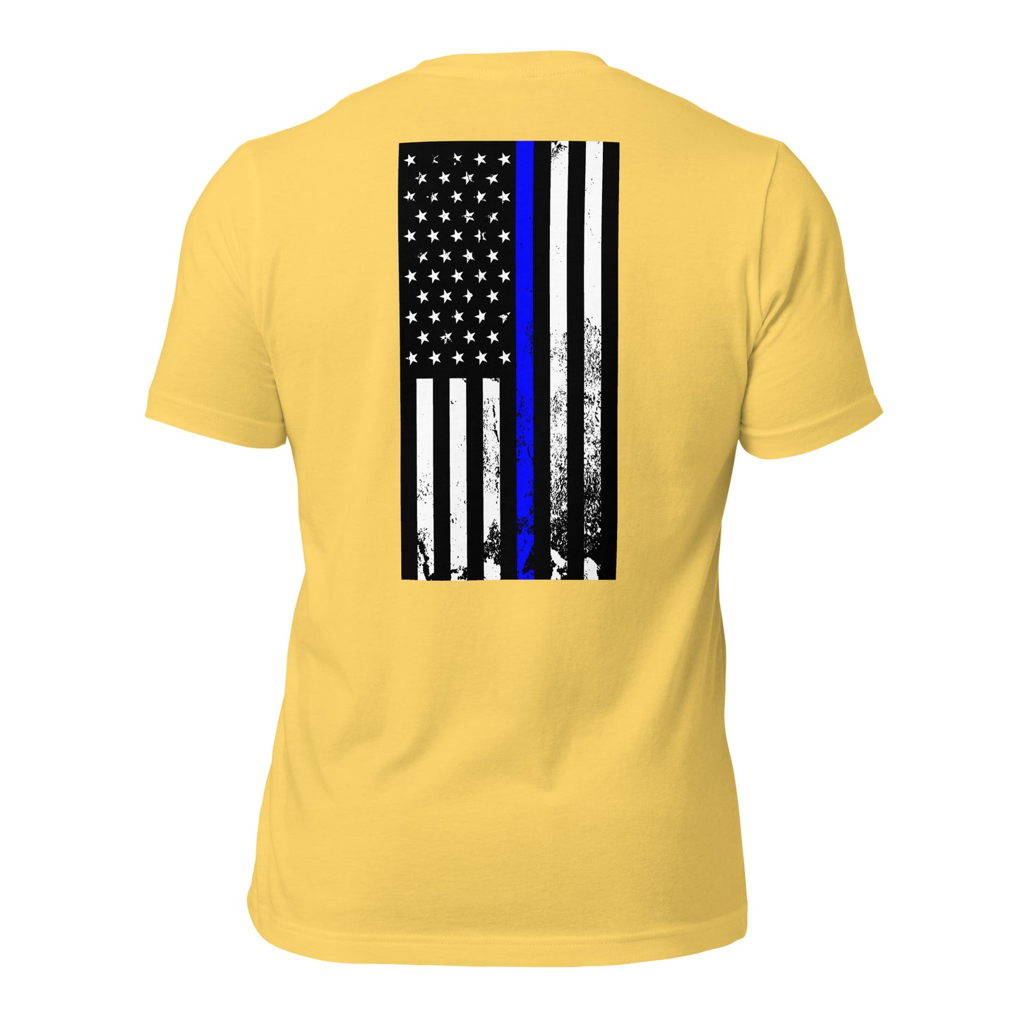 Vertical thin Blue line flag (back) t-shirt