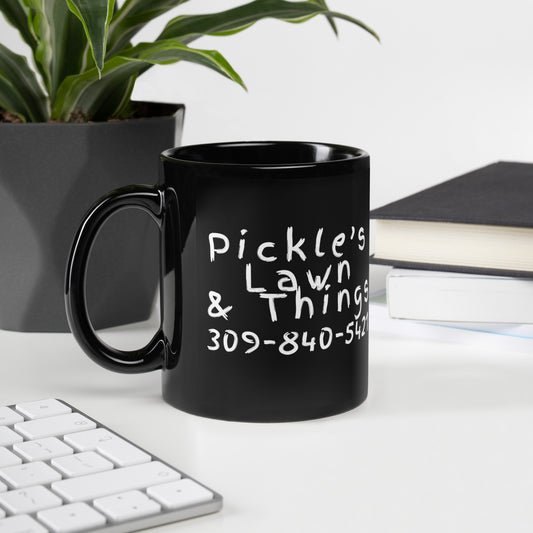 Pickle's Lawn and Things Black Glossy Mug